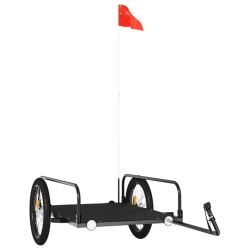vidaXL Fahrradanhänger, Anhänger für Fahrrad, Lastenanhänger mit Deichsel Sicherheitsflagge, Transportanhänger 45kg, Schwarz Eisen