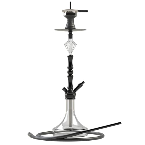 NOBLE HOOKAH XL Shisha Set mit 1 Anschlussstück und komplettem Shisha Zubehör – Shisha Kopf, elegante Glasvase, Melasseauffangbehälter, 1 Schlauch und Griff (Schwarz)