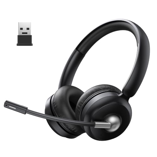 TECKNET V6.0 Bluetooth Headset mit Mikrofon, kabellos Headset mit ENC-Störunterdrückung&EIN-Tasten-Stumm, aufladbare kabellose Kopfhörer mit Ohrumschluss, 50h Akku Büro, Trucker, Callcenter – Schwarz