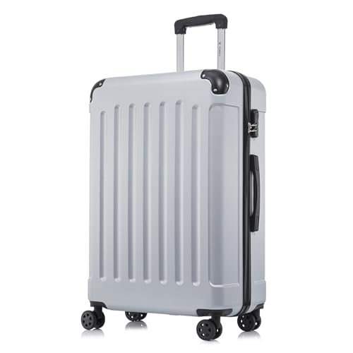 YONSLY Koffer Suitcase XL Silber, Trolley Reisekoffer, Rollkoffer Handgepäck mit 4 Rollen 360°, Hartschalenreisekoffer, Zahlenschloss, Weicher Gummigriff