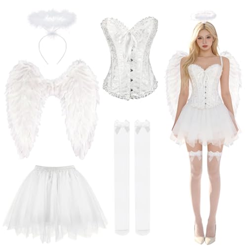 Shengruili Engel Kostüm,Engel und Teufel Flügel Kostüm,Engels Flügel Kostüm,Engel Kostüm Damen mit Heiligenschein,Engelsflügel Schwarz Engel Flügel für Halloween Karneval Cosplay Party