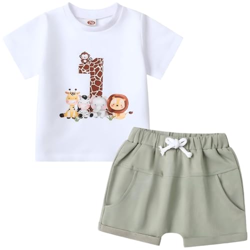 Asmea 1. Geburtstag Junge Babykleidung Geschenk 1 Jahr Junge Kleidung Geschenke zum 1 Geburtstag Jungen Baby Outfit Kurzarm Sweatshirt + Hose Bekleidungssets für Baby-jungen Weiß 12-18 Monate
