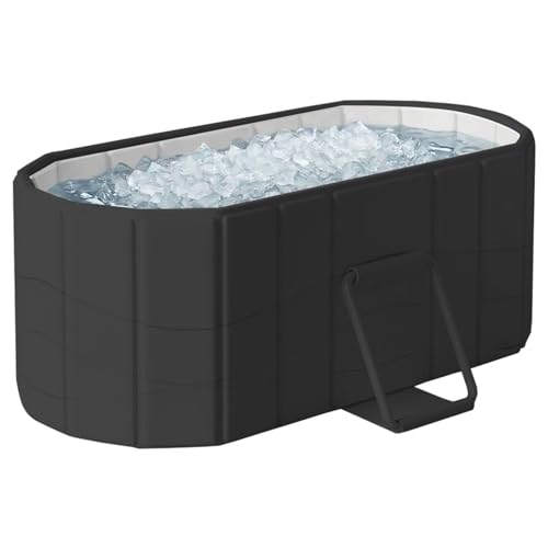 150cm Tragbare Badewanne Erwachsene, 2 Personen Eisbadewanne Zusammenklappbar Ohne Installation, Heiß & Kalt Wanne für Dusche, Badezimmer SPA Tauchbecken (Schwarz, 150cm)