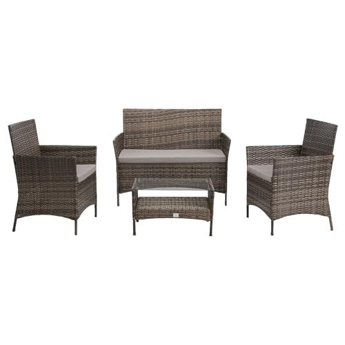SVITA Brooklyn Gartenmöbel Poly Rattan Sitzgruppe Essgruppe Set Sofa-Garnitur Lounge Braun