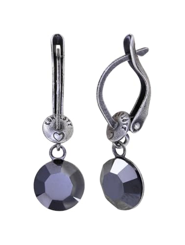 Konplott: pendelnde Ohrringe Black Jack jet, klassische hängende Kristall-Ohrringe in rund, für Damen/Frauen