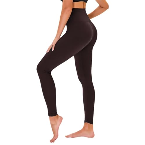 TNNZEET High Waist Leggings Damen Elastische Leggins Weiche Sporthose für Sport Gym,Kaffee,L-XL