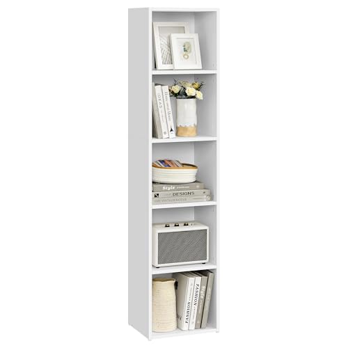 VASAGLE Custos Kollektion - Bücherregal, 5-stöckiges Regal, offenes Aufbewahrungsregal, 24 x 30,2 x 134,2 cm, für Wohnzimmer, Homeoffice, Esszimmer, wolkenweiß LBC419W01