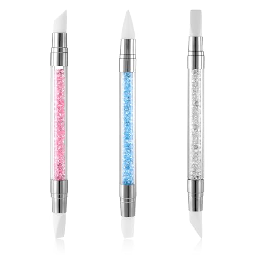 3 Stück Nagel Pinsel Silikon Nagelbürst,Gel Schnitzen Pinsel,Nagelkunst Skulptur Stift,Doppel Köpfe DIY Maniküre Werkzeug,Strassstein Picker,Nageldesign Stifte für Gelnägel Nagelfolie Zeichnen