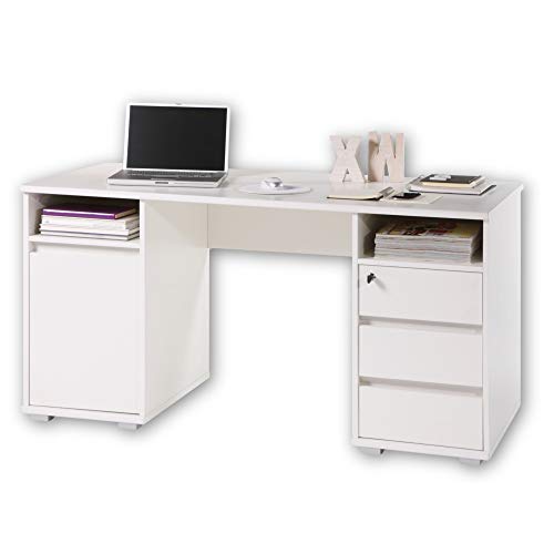 Stella Trading PRIMUS 2 Schreibtisch mit Schubladen, Weiß - Bürotisch Computertisch fürs Homeoffice mit Stauraum und offenen Ablagefächern - 145 x 74 x 65 cm (B/H/T)