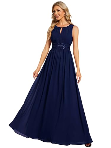 Ever-Pretty Abendkleid Lang Elegant für Hochzeitsgäste Ärmelloses Ballkleid mit Halterneck Navy Blau 40