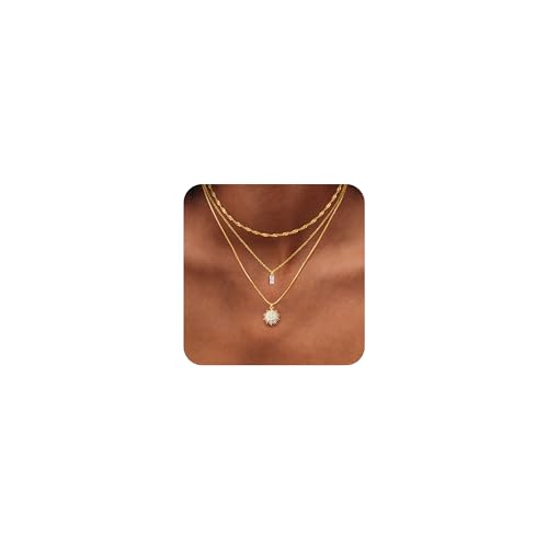 Kakonia Kette Damen – Layering Gold Halskette, 14K Goldkette mit CZ und Herz-Anhänger, Mehrreihig, Hypoallergen & Wasserfest – Verstellbarer Layering Schmuck für Frauen