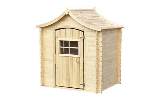 Timbela Kinderspielhaus aus Holz - Spielhaus im Freien für Kinder - B112xL146xH152 cm/1,1m2 Gartenspielhaus - Garten-Sommerhaus für Kinder M550-1