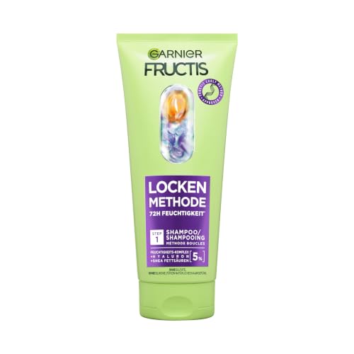 Garnier Feuchtigkeitsauffüllendes Shampoo für alle Lockentypen, Sofort gebändigte Locken, Mit 5% Hyaluron und Shea-Fettsäuren, Vegan, Ohne Silikone, Fructis Locken Methode, 1 x 200 ml