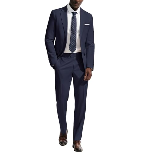 PJ PAUL JONES Herren Anzug 2-Teilig Klassisch Suits Modisch Blazer Hose Regular Fit Anzughose Herrenanzug 2-Knopf Geschäft Hochzeit Anzug-Set für Männer, Marineblau, M