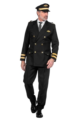 WILBERS & WILBERS 330467 - Kostüm Pilot für Herren, Pilotenanzug in schwarz, Kapitän, für Karneval