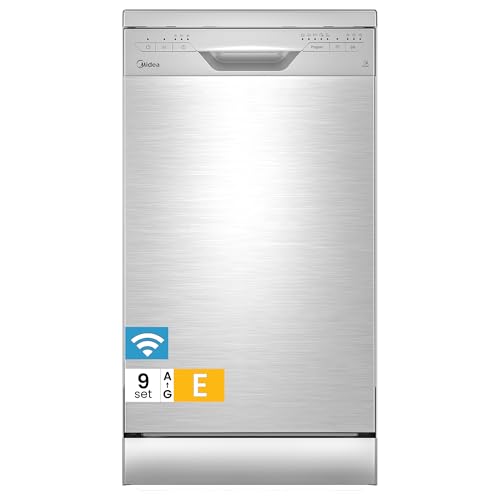 Midea SF 3.45N PRO Geschirrspüler, freistehend und unterbaufähig, 9 Maßgedecke, WLAN, 5 Spülprogramme, 47 dB, 3/6/9h Startzeitvorwahl, Inox, Silber