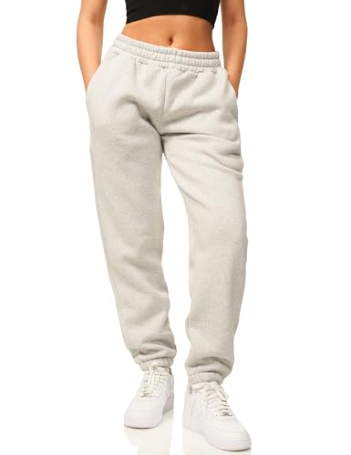 DAILY COTTON Damen Jogginghose aus Baumwolle - Sporthose im Straight-Fit mit Bündchen - Lange Sweatpants Trainingshose - Freizeithose für Frauen DC-DAMEN-9005-Hellgrau-L
