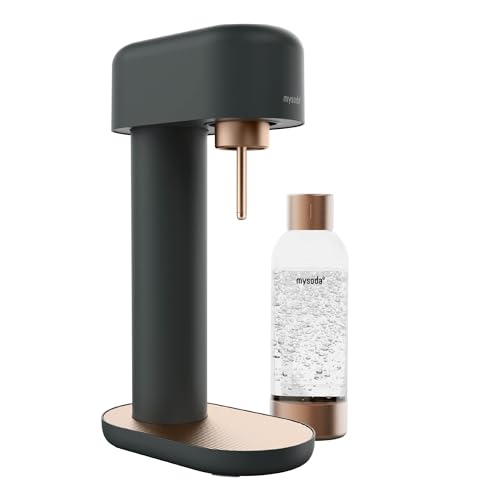 Mysoda: Stilvoller Ruby 2 Wassersprudler aus robustem Aluminium (ohne CO2-Zylinder) mit hochwertiger 1-Liter-Wasserflasche in Premiumdesign - Schwarz-Kupfer