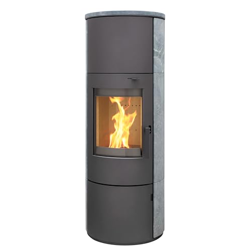 Kaminofen München XL Stahl gussgrau Speckstein 7kw Speicherofen Steinverkleidung Holzofen Dauerbrand geeignet Schwedenofen