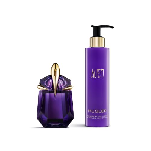 MUGLER Alien Eau de Parfum, Damen-Parfum, Amberartig, holzig und blumig, Außergewöhnlicher Duft, Nachfüllbar, 30 ml + MUGLER Alien Parfümierende Bodylotion, 200 ml