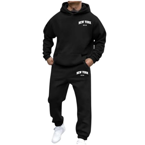 Jogginganzug Herren Set New York 2 Teiler Trainingsanzug Sportanzug - Freizeitanzug Freizeit Tracksuit Langarm Sport Hausanzug Streatwear Hoodie und Jogginghose Fitness Gym Sportkleidung