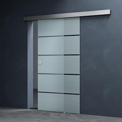 Mai & Mai Glasschiebetür komplettset Amalfi in 5-Milchglas Streifen, Griffart: Muschelgriff, BxH: 90x205cm, 15 mm Wandabstand, 8mm ESG-Sicherheitsglas