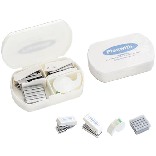 Mini Tacker Set Mini Heftgerät Tacker Klein Mini mit 500 Standard No. 10 Heftklammern, Lochzange für Papier 5.5mm Klebebandabroller inkl, Tragbar für Schulen Arbeitsplätze Familien Unternehmen (Weiß)