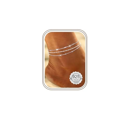 ORAZIO 3 Stück Fussketten Für Frauen Silber 925 Fußkettchen Für Damen Fußkette Silber Fußkettchen Wasserdicht Verstellbar Fußkettchen Silber D