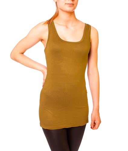 Easy Young Fashion - Damen Basic Trägertop - ärmelloses Longtop Extra Lang - Skinny Fit 9002 - OneSize (Curry)