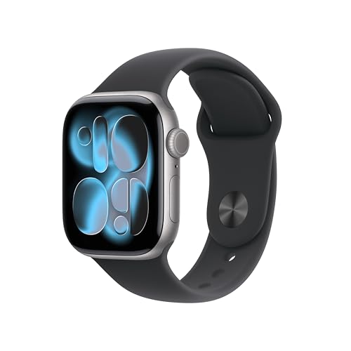 Apple Watch Series 11 GPS 42 mm Smartwatch mit Aluminiumgehäuse in Space Grau und Sportarmband in Schwarz (S/M). Schlafindex, Fitnesstracker, Gesundheitstracking, Always-On Display, Wasserschutz