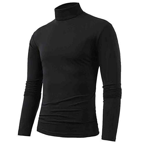 Generisch Turtleneck Herren Sport Jacket Shirt Winter Thermal Winter， Rollkragenshirt Elastisch Langarmshirts Einfarbig Basic Stretchy Casual Regular Sweatshirt Schwarz XL