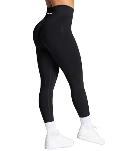 TAYOEA Sport Leggings Damen mit Scrunch Butt Push Up Booty Lifting Sporthose Blickdichte Nahtlos sportleggins für Yoga Gym Alltag Schwarz,M