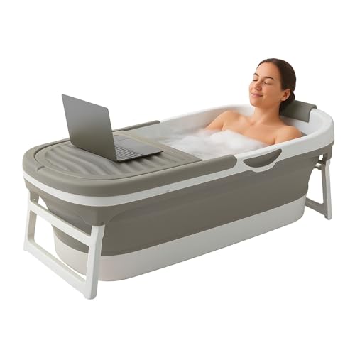 FLINQ Faltbare Badewanne XXL für Erwachsene - 158 x 60 x 53 cm - Klappbare Mobile Badewanne - Auch für Kinder Geeignet - Grau