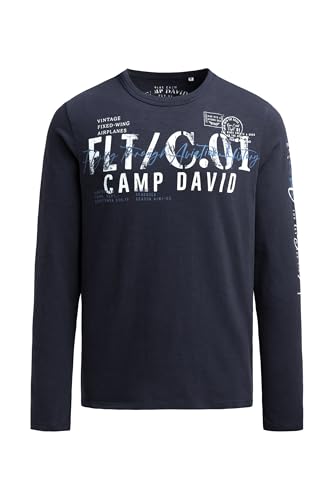 Camp David Herren Longsleeve mit Used Prints Blue Navy, XL