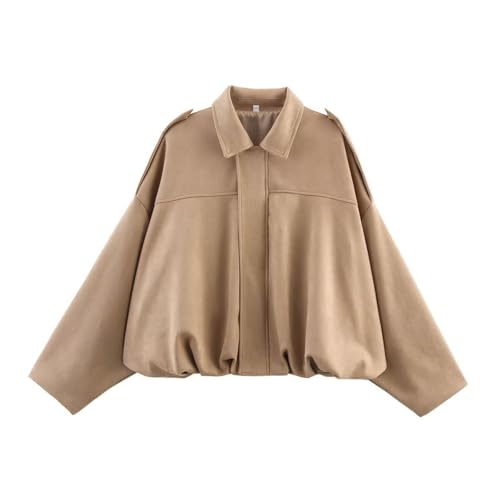 Lederjacke Damen Übergangsjacke Bomberjacke Bikerjacke Jacke Elegant Kurze Sommerjacke Damen-Jacken Motorrad Übergang Oversize Teenager Mädchen Rosa Blouson Lederblouson Leder Women's Jackets,Khaki,L