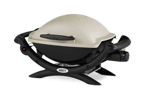 Weber Q1000 Gasgrill, 43 x 32cm Grillfäche, portabler BBQ Grill, 1 Brenner, 2-geteilter porzellanemaillierter Guss-Grillrost, Aluminiumguss Deckel & Gehäuse - Titanium (50060079)