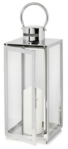 Laterne 9,5X 10,5 x 28cm Gartenlaterne Metall Windlicht Laternen Deko Kerzenhalter Kerzenleuchter Kerzenständerr für Innen Außen Outdoor Indoor Wohnzimmer Garten Balkon Gartenbeleuchtung Silber