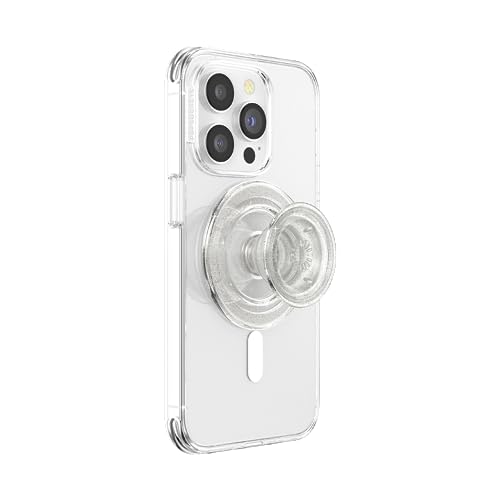 PopSockets Phone Grip for MagSafe with Kickstand, Magnetic Stand, Swappable Top, Secure Hold for iPhone MagSafe Cases, Phone & Tablet Grip, Cute PopSockets - Clear Glitter