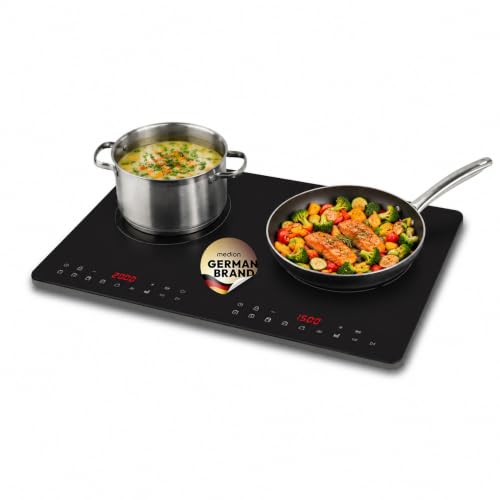 MEDION IC20D Induktionskochplatte 2 Platten Induktionskochfeld 3500 Watt | extra flach, 2 Kochplatten , 8 Automatikprogrammen und DIY, LED Display, Touchbedienung, nahtlose Kristallglas-Oberfläche