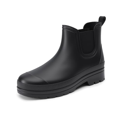 Bruno Marc Gummistiefel Herren Halbhoch Chelsea Boots Arbeitsschuhe wasserdichte Stiefel für die Gärtnern Autowaschen Hundespaziergänge,Size 44,Alles Schwarz,BMEMRB2501