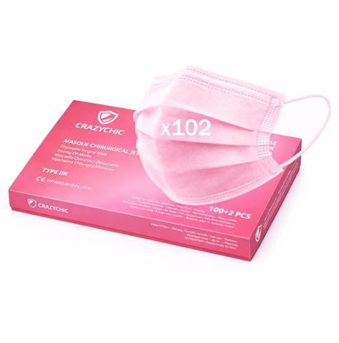 CRAZYCHIC - 102x Medizinische OP Masken Rosa - CE Zertifiziert EN14683 Typ IIR Chirurgische Maske - Hohe Filtration BFE src=