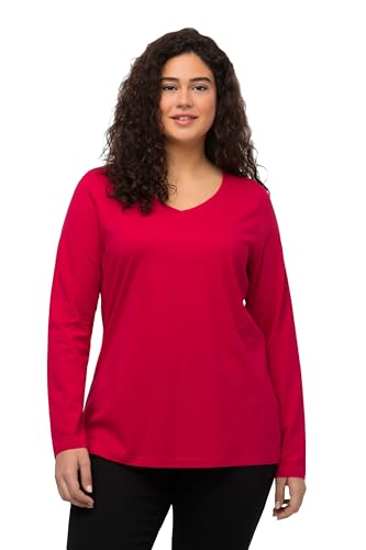 Ulla Popken Damen Langarm-v-shirt, Rot, 46-48 EU