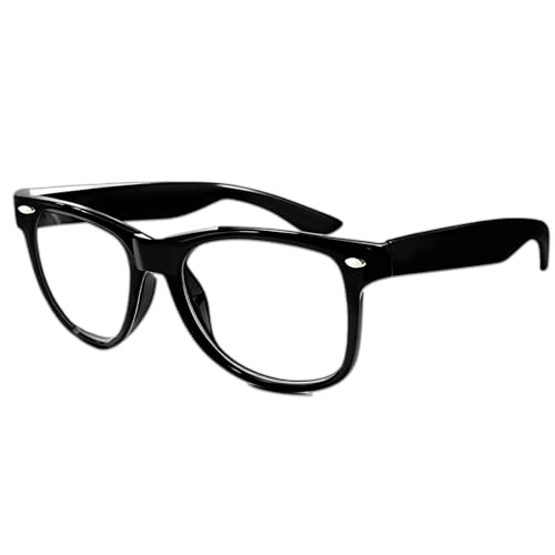 Unicavu Hornbrille Ohne Stärke, Vintage Fake Brille Gläser, Glänzend Nerdbrille Schwarz Gestell, Klare Gläser Ohne Sehstärke, Modische Brillen für Unisex Damen Herren