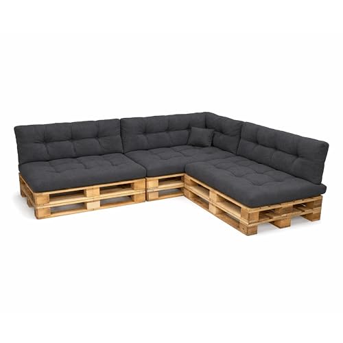 POKAR Palettenkissen Palletenauflagen Palettenpolster Palettensofa Palettenmöbel 8er Set: Sitzkissen 120x80 + Rückenlehne 120x40, Anthrazit