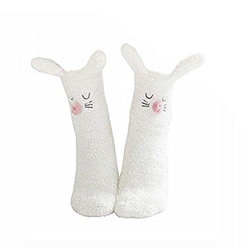 Cisixin Niedlich Fußboden Socken,Warme Plüsch Slipper Socken Anti Slip Weiche Socken(Hase)