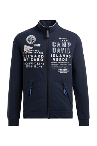 Camp David Herren Leichte Sweatjacke mit Label Prints Blue Navy, XXL