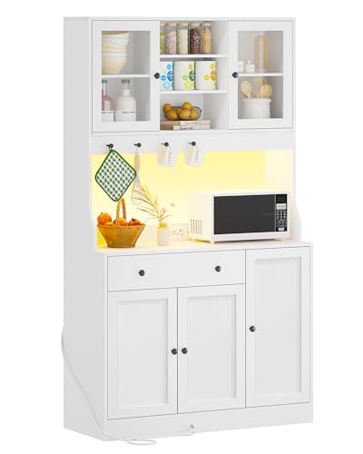 KIMENICH Küchenschrank mit Arbeitsplatte, Sideboard mit LED, Steckdose, Buffetschrank mit Schubladen, Verstellbaren Ablagen, Großer Stauraum, Küche, Wohnzimmer, Esszimmer, 103.5 * 40 * 180 cm, Weiß