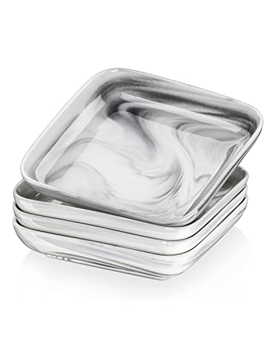 MALACASA, Serie Ivy, 8 teilig Set Marmor Porzellan Tiefenteller Suppenteller Tiefer Teller Essservice 20,5 X 20,5 X 4 cm für 8 Personen