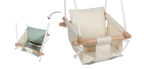 small Foot Babyschaukel beige, mit herausnehmbarem Wendekissen und längenverstellbarem Gurt, für Babys und Kleinkinder ab 12 Monaten, 12800