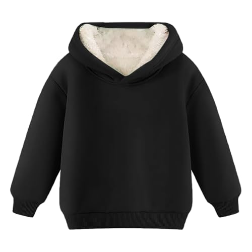 Hoodie Mädchen Fleecepullover Warme Sweatshirt mit Kapuze Einfarbig Winterpullover Gefüttert Sweater Casual Kapuzenpullover Fleece Pullover Winddicht Hoody Winter Baumwolle (Black, 6-7 Years)